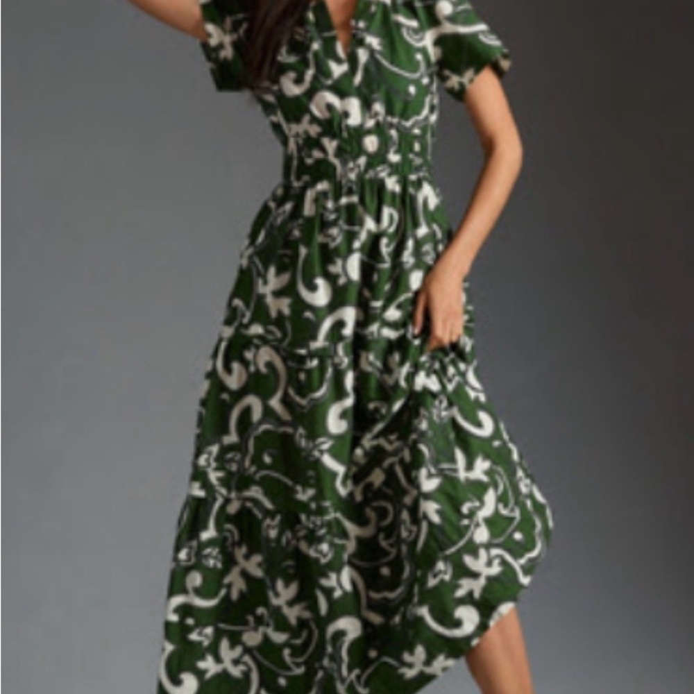 Anthropologie Green and White Somerset Maxi Dress